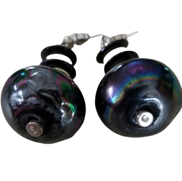 Vintage 1960s Mod Irredescent Beaded Drop Pierced Earrings - Picture 5 of 10